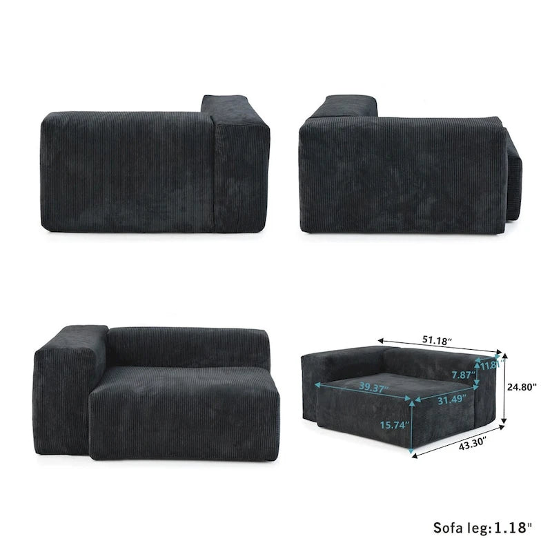 Divano componibile moderno con 5 cuscini, divano modulare componibile di lusso con chaise longue e pouf