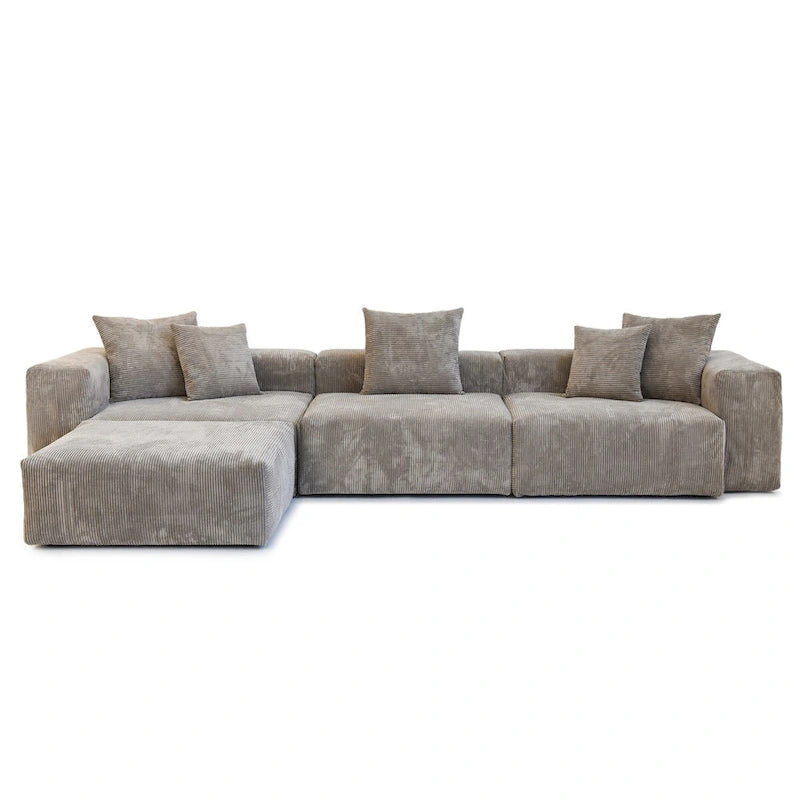 Divano componibile moderno con 5 cuscini, divano modulare componibile di lusso con chaise longue e pouf