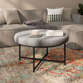 Pouf rond capitonné en coton et lin avec structure en fer