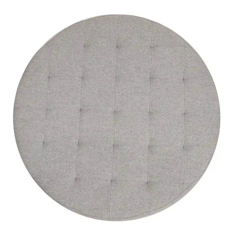 Pouf rond capitonné en coton et lin avec structure en fer