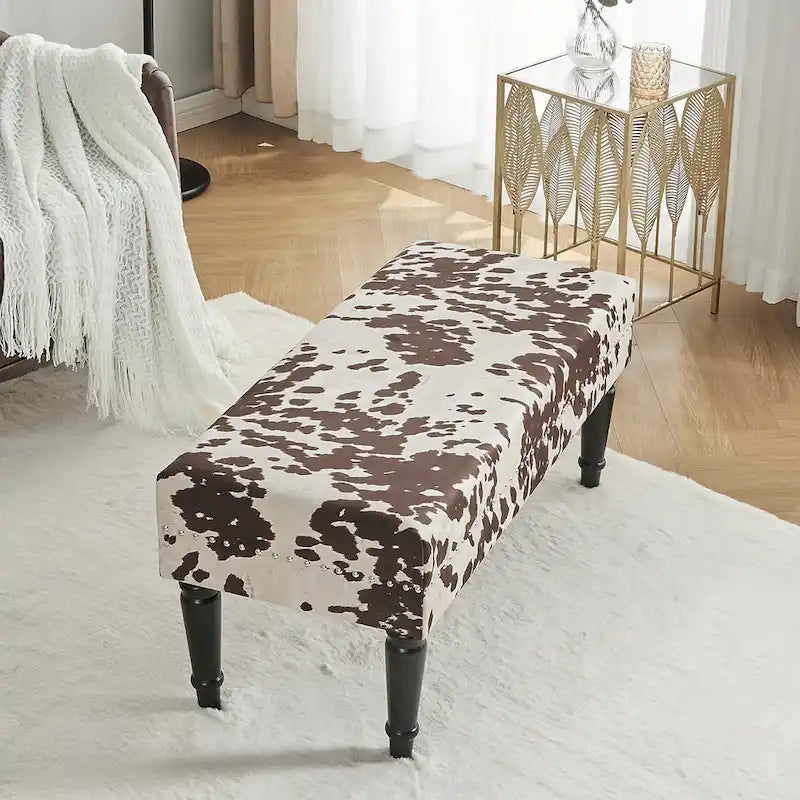 Panca-sgabello pouf in tessuto con stampa mucca Adeco