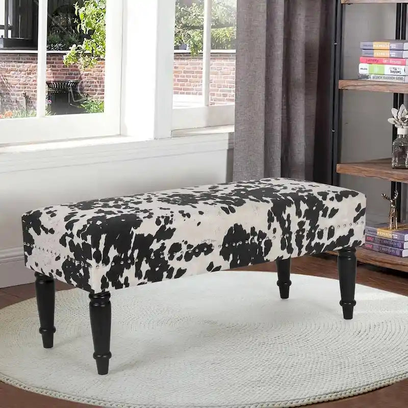 Panca-sgabello pouf in tessuto con stampa mucca Adeco