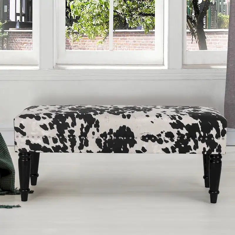 Panca-sgabello pouf in tessuto con stampa mucca Adeco