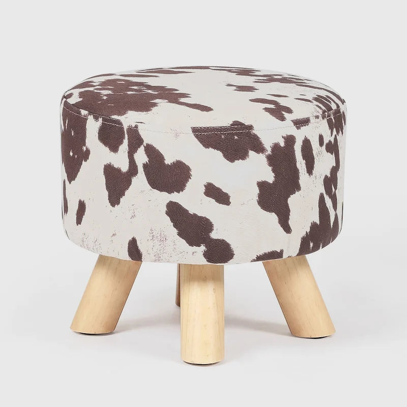 Panca-sgabello pouf in tessuto con stampa mucca Adeco