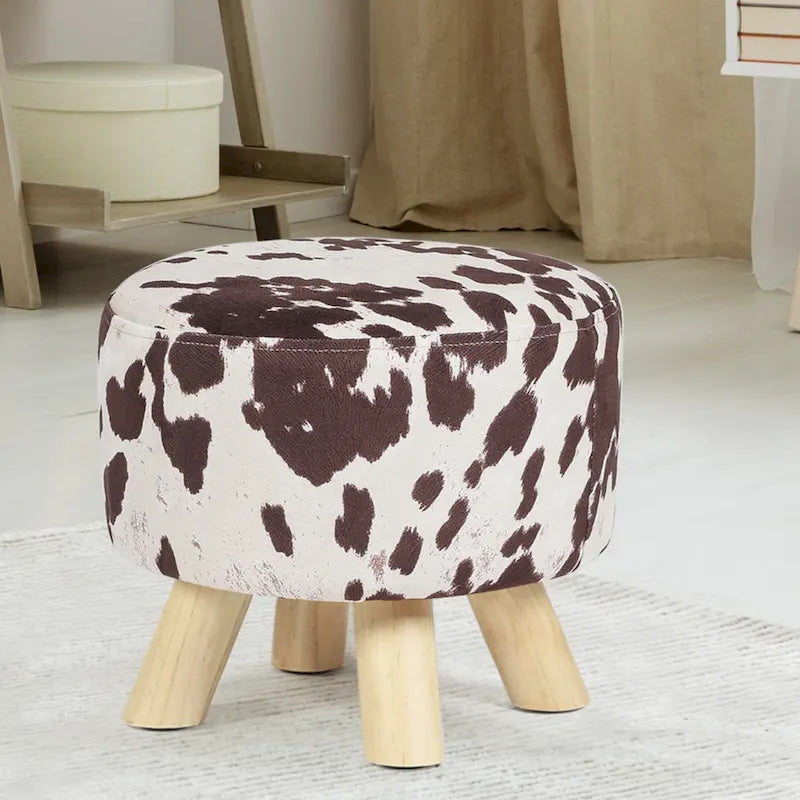 Panca-sgabello pouf in tessuto con stampa mucca Adeco
