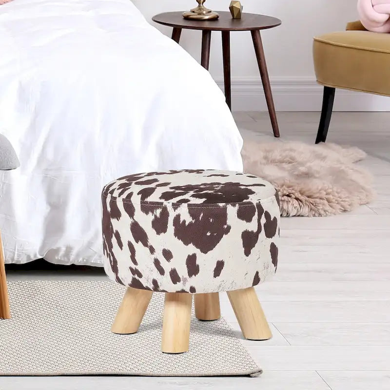 Panca-sgabello pouf in tessuto con stampa mucca Adeco
