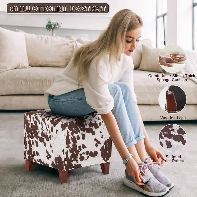 Panca-sgabello pouf in tessuto con stampa mucca Adeco