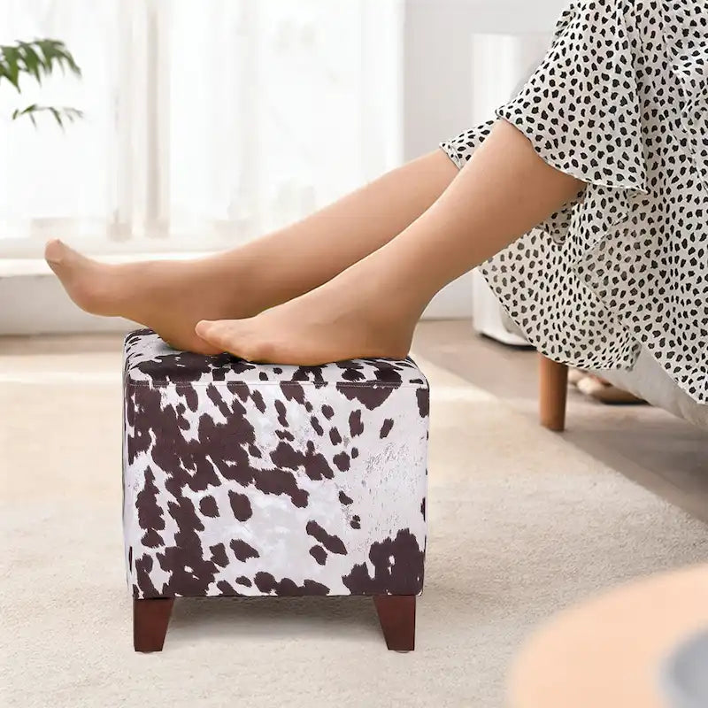Panca-sgabello pouf in tessuto con stampa mucca Adeco
