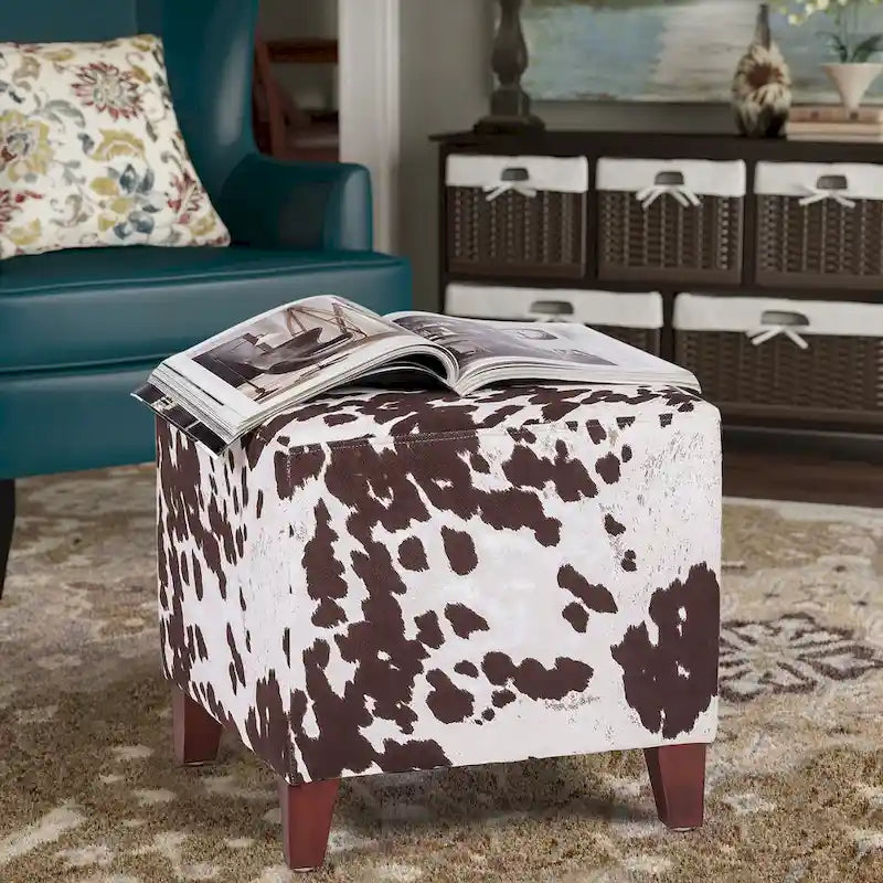 Panca-sgabello pouf in tessuto con stampa mucca Adeco