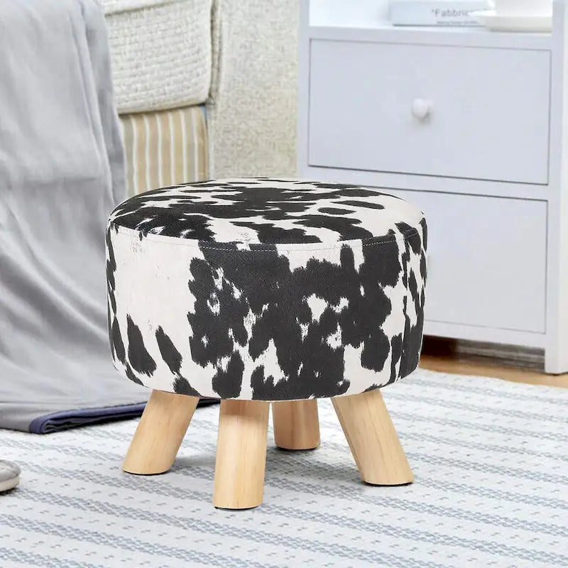 Panca-sgabello pouf in tessuto con stampa mucca Adeco