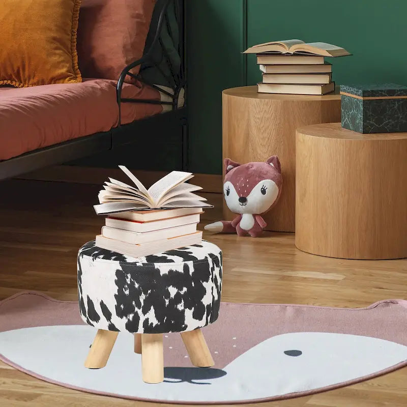 Panca-sgabello pouf in tessuto con stampa mucca Adeco