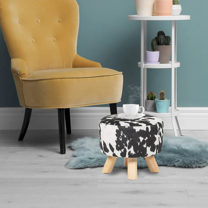 Panca-sgabello pouf in tessuto con stampa mucca Adeco