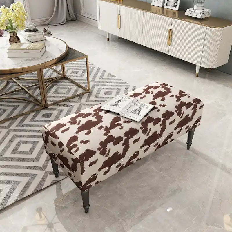 Panca-sgabello pouf in tessuto con stampa mucca Adeco