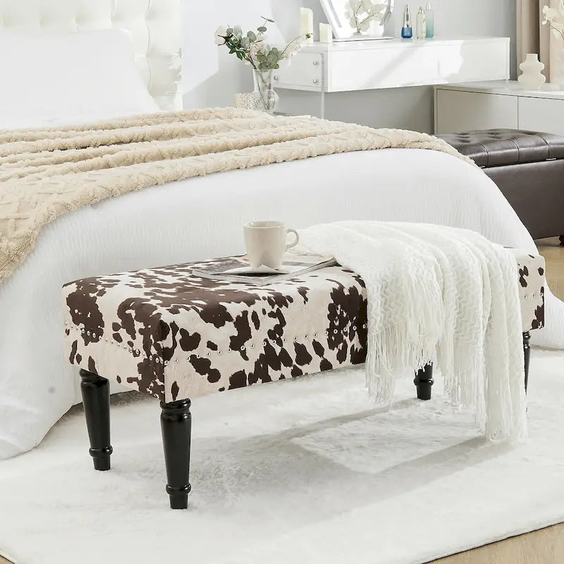 Panca-sgabello pouf in tessuto con stampa mucca Adeco