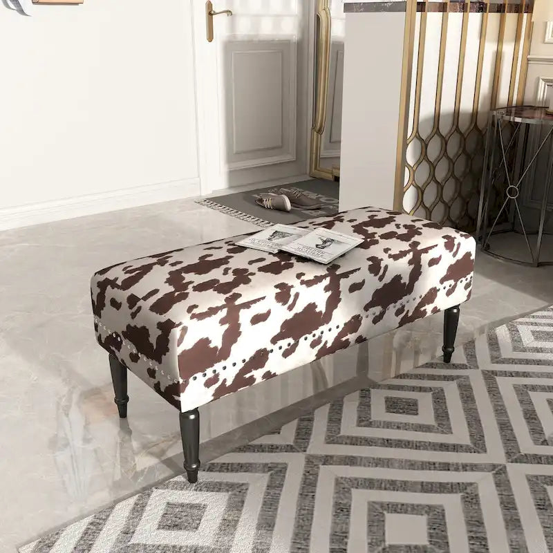 Panca-sgabello pouf in tessuto con stampa mucca Adeco