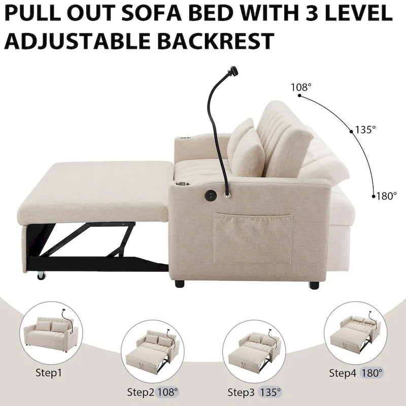 Canapé-lit deux places convertible de 55.9 po avec trois ports USB
