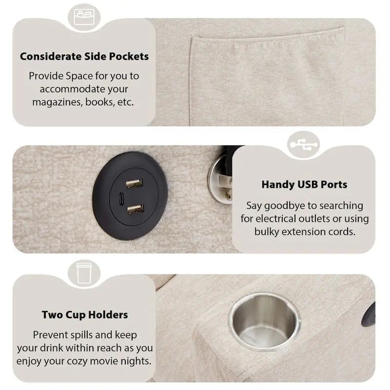 Canapé-lit deux places convertible de 55.9 po avec trois ports USB
