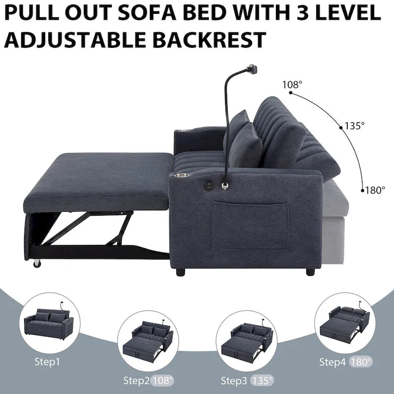 Canapé-lit deux places convertible de 55.9 po avec trois ports USB