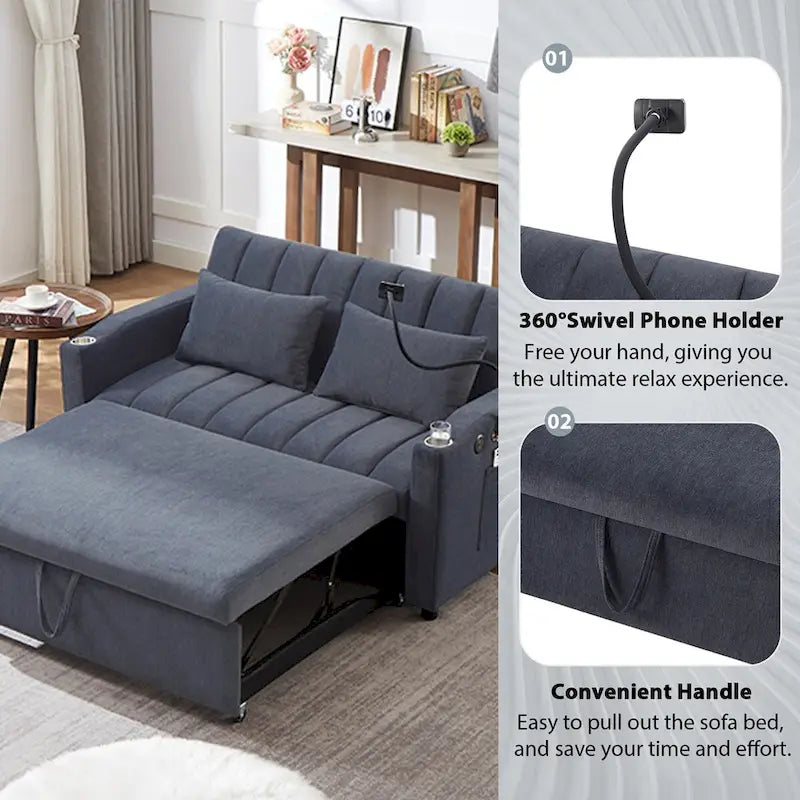 Canapé-lit deux places convertible de 55.9 po avec trois ports USB