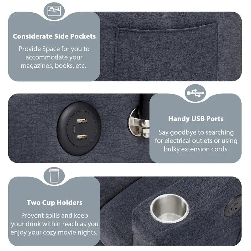 Canapé-lit deux places convertible de 55.9 po avec trois ports USB