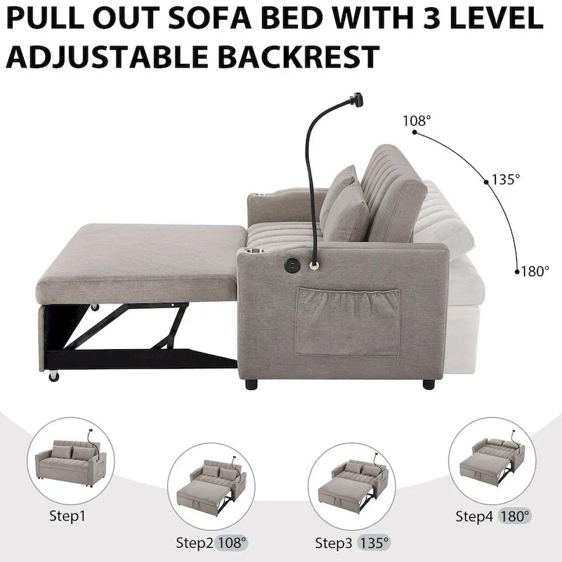Canapé-lit deux places convertible de 55.9 po avec trois ports USB