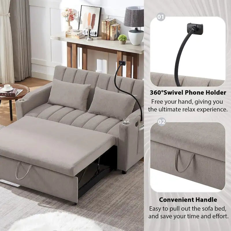 Canapé-lit deux places convertible de 55.9 po avec trois ports USB