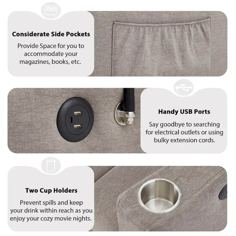 Canapé-lit deux places convertible de 55.9 po avec trois ports USB