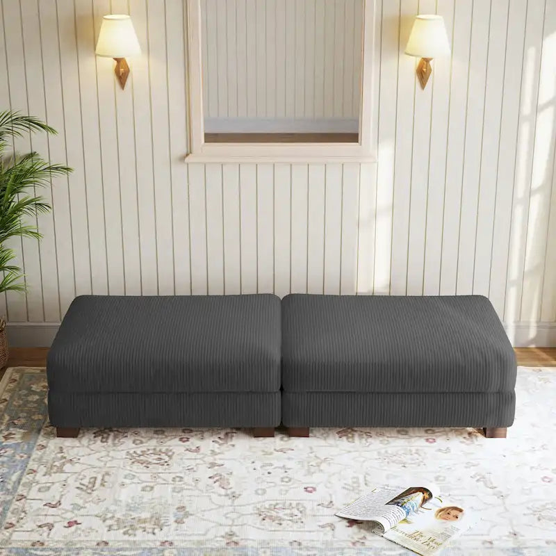 Set di 2 pouf imbottiti in velluto a coste