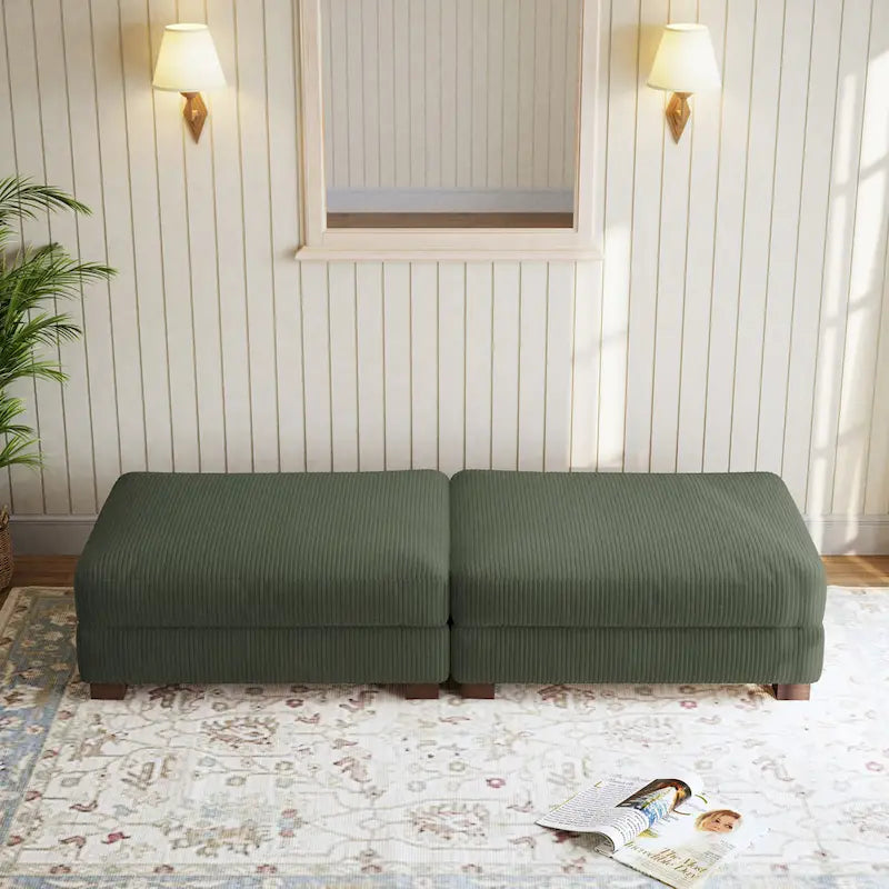 Set di 2 pouf imbottiti in velluto a coste