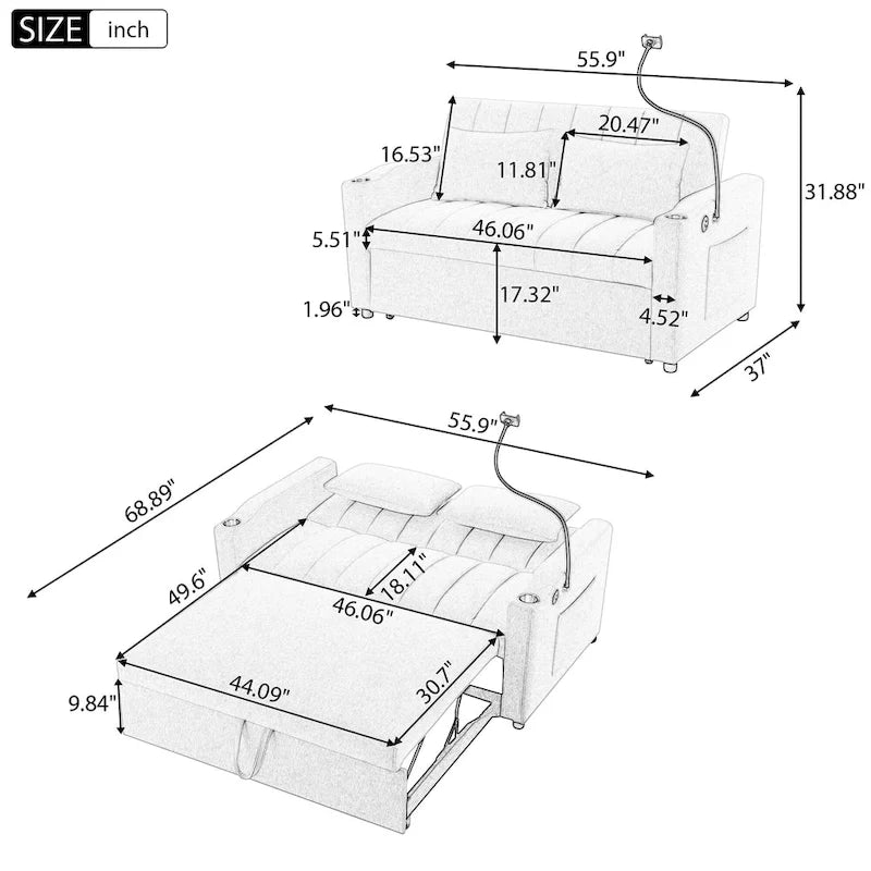 MERAX Convertible Loveseat Sofa, Pull Out Sofa Bed