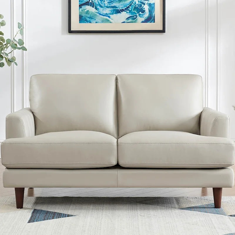 Sofá de dos plazas Cassia de Ivy Living, de cuero de grano superior, con espuma viscoelástica de plumas y resortes