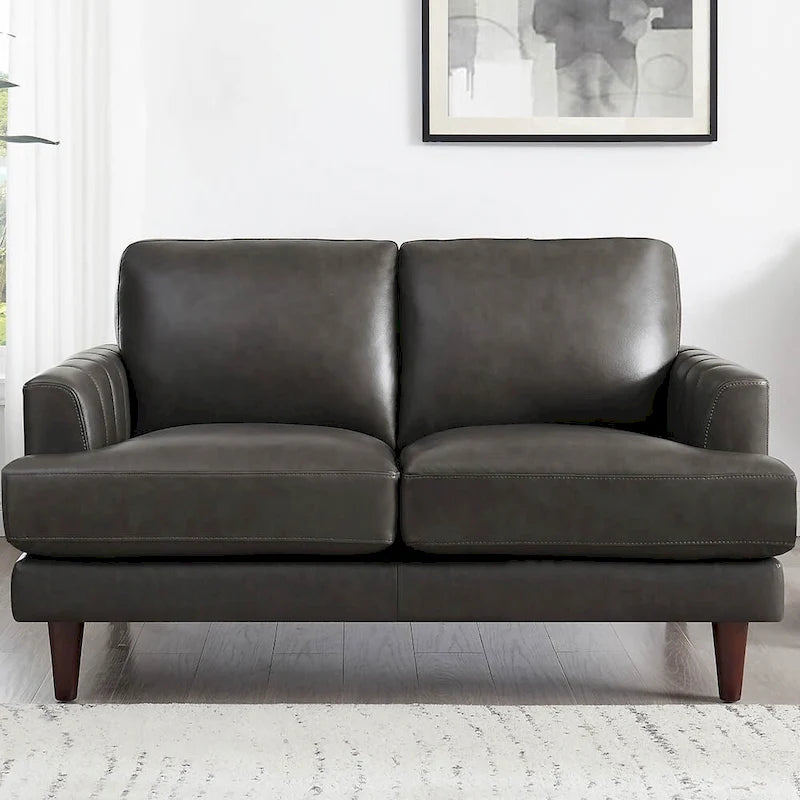 Sofá de dos plazas Cassia de Ivy Living, de cuero de grano superior, con espuma viscoelástica de plumas y resortes