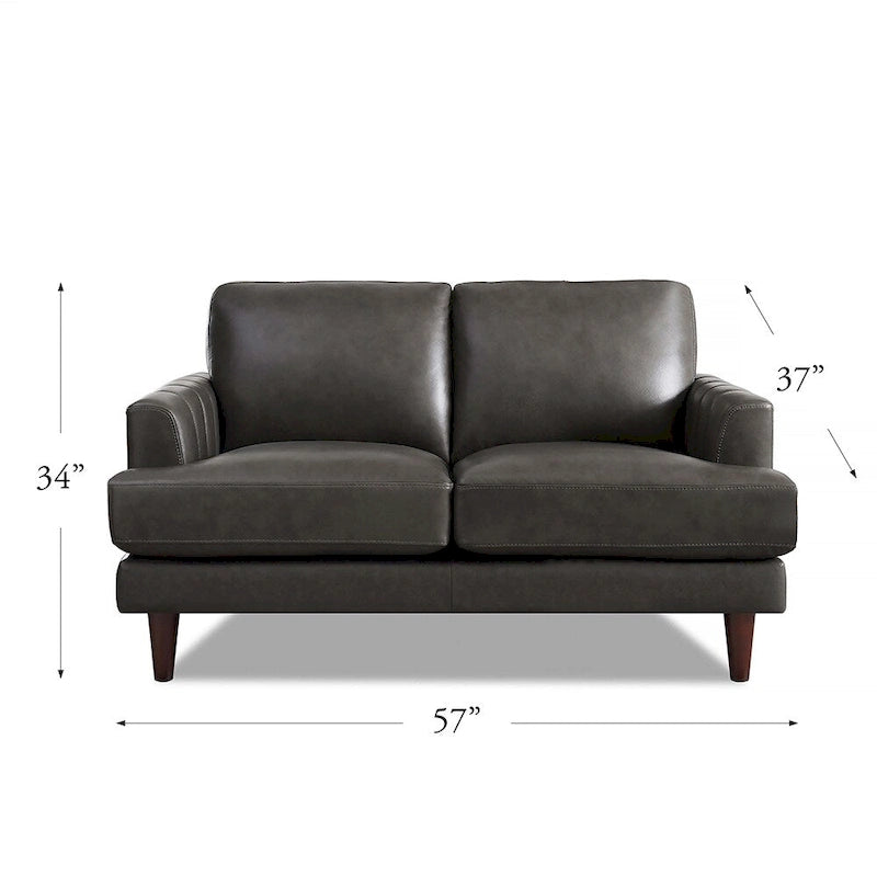 Sofá de dos plazas Cassia de Ivy Living, de cuero de grano superior, con espuma viscoelástica de plumas y resortes