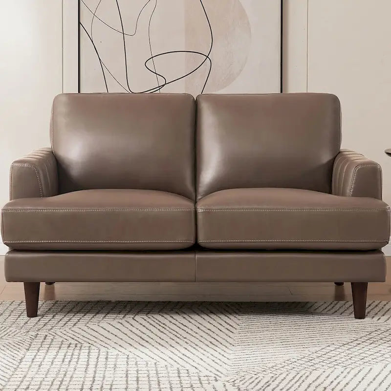 Sofá de dos plazas Cassia de Ivy Living, de cuero de grano superior, con espuma viscoelástica de plumas y resortes