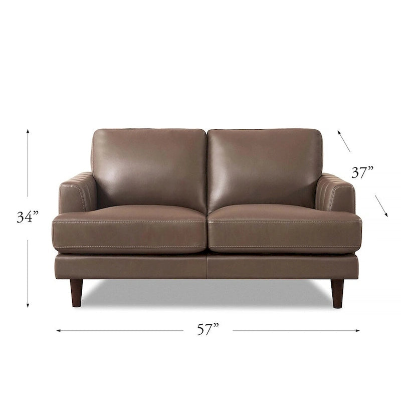 Sofá de dos plazas Cassia de Ivy Living, de cuero de grano superior, con espuma viscoelástica de plumas y resortes