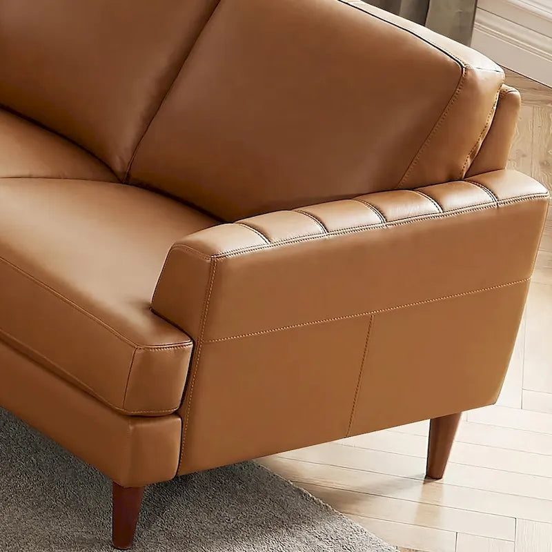 Sofá de dos plazas Cassia de Ivy Living, de cuero de grano superior, con espuma viscoelástica de plumas y resortes