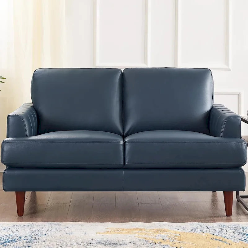 Sofá de dos plazas Cassia de Ivy Living, de cuero de grano superior, con espuma viscoelástica de plumas y resortes