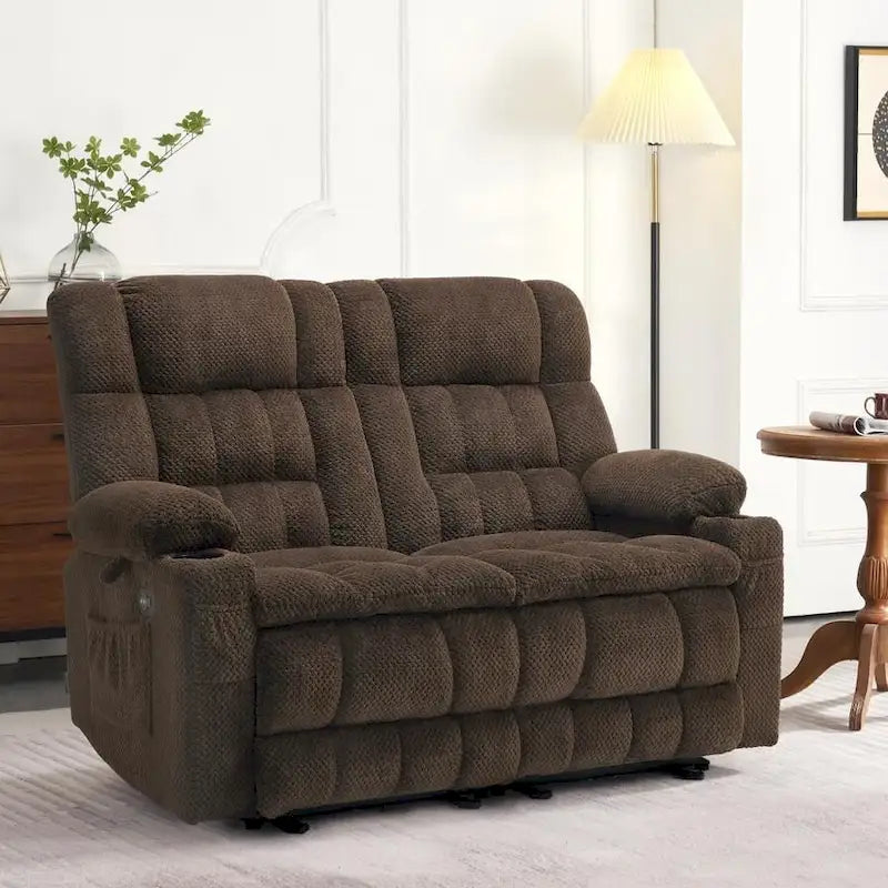 Canapé inclinable 2 places électrique MCombo, avec chauffage et vibration, porte-gobelets et ports de recharge USB RS6314