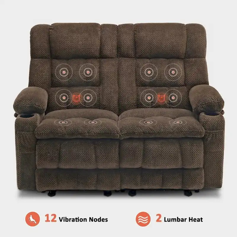 Canapé inclinable 2 places électrique MCombo, avec chauffage et vibration, porte-gobelets et ports de recharge USB RS6314