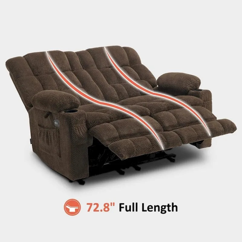 Canapé inclinable 2 places électrique MCombo, avec chauffage et vibration, porte-gobelets et ports de recharge USB RS6314