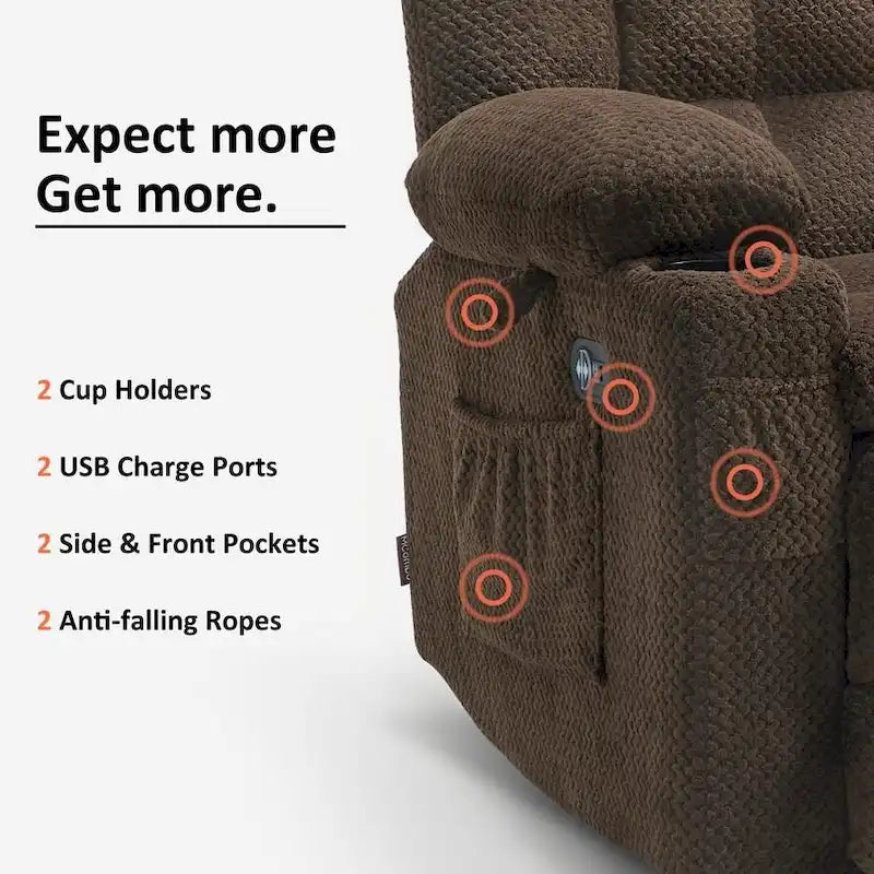 Canapé inclinable 2 places électrique MCombo, avec chauffage et vibration, porte-gobelets et ports de recharge USB RS6314