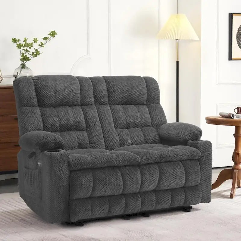 Canapé inclinable 2 places électrique MCombo, avec chauffage et vibration, porte-gobelets et ports de recharge USB RS6314