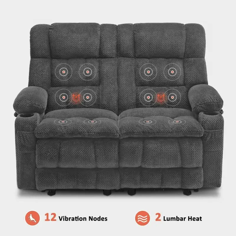 Canapé inclinable 2 places électrique MCombo, avec chauffage et vibration, porte-gobelets et ports de recharge USB RS6314