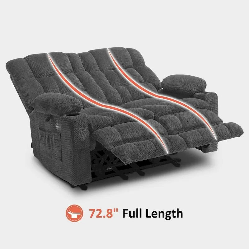 Canapé inclinable 2 places électrique MCombo, avec chauffage et vibration, porte-gobelets et ports de recharge USB RS6314