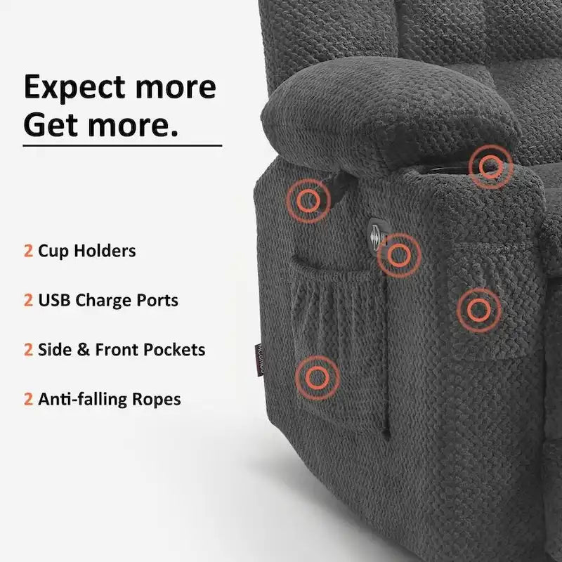 Canapé inclinable 2 places électrique MCombo, avec chauffage et vibration, porte-gobelets et ports de recharge USB RS6314