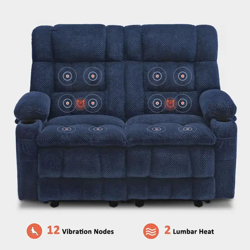 Canapé inclinable 2 places électrique MCombo, avec chauffage et vibration, porte-gobelets et ports de recharge USB RS6314