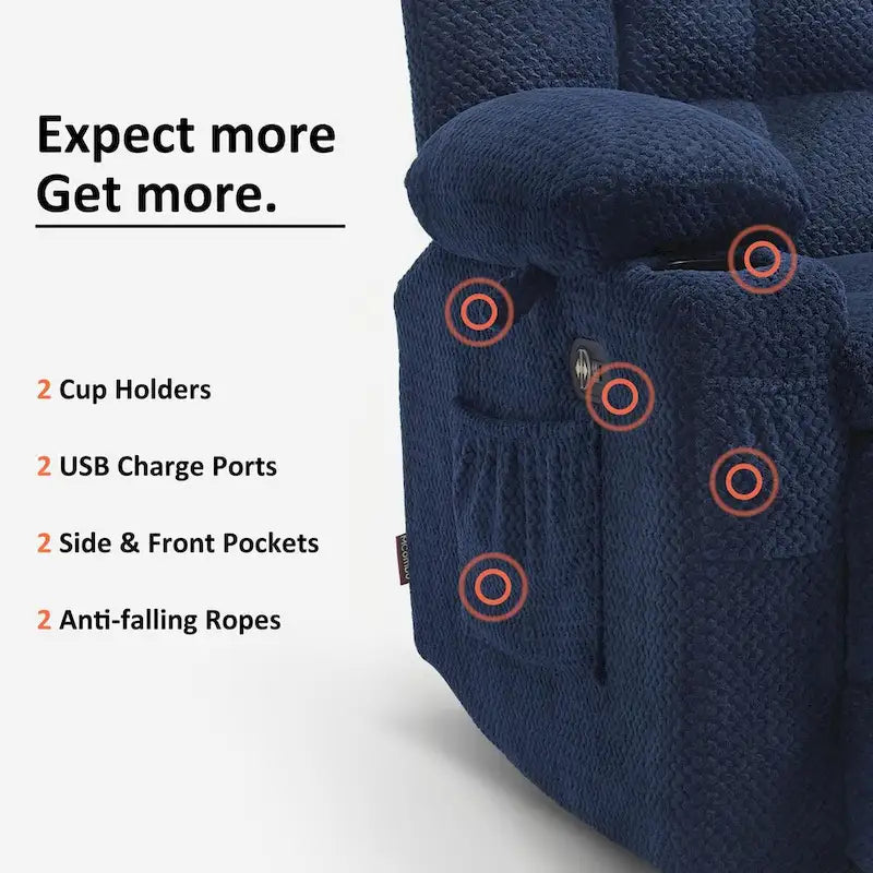 Canapé inclinable 2 places électrique MCombo, avec chauffage et vibration, porte-gobelets et ports de recharge USB RS6314