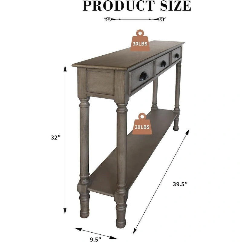 Table console de couloir Burlington en bois à 3 tiroirs