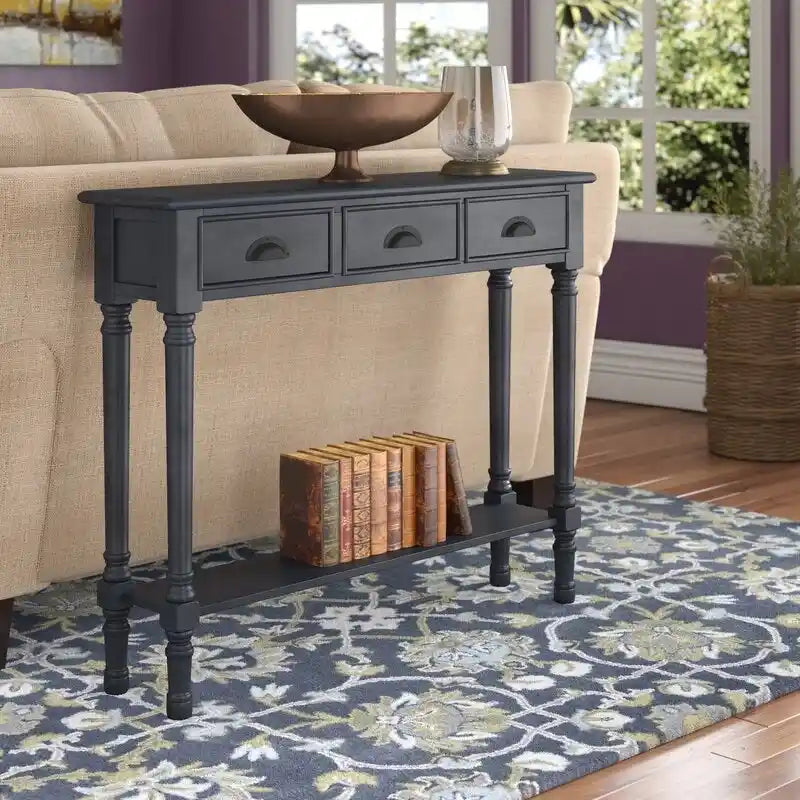 Table console de couloir Burlington en bois à 3 tiroirs
