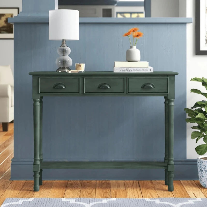 Table console de couloir Burlington en bois à 3 tiroirs